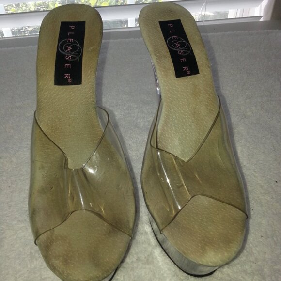 Pleaser Single Strap Clear High Heels Dancer Platforms Worn - Picture 4 of 9